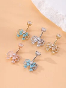 1pc Zirconia Bow Navel Piercing - a belly button ring - View 2
