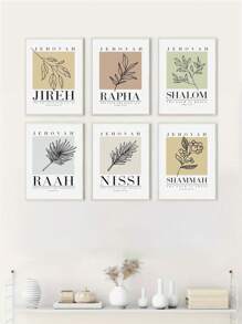 6pcs Modern Minimalist Bible & Christian Plant Wall Decor Art Prints (No Frame)