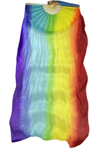 180 厘米中国舞蹈扇子，7 色渐变丝绸长扇，适合肚皮舞表演，东方舞蹈道具 - 豎七彩色 - 查看 5