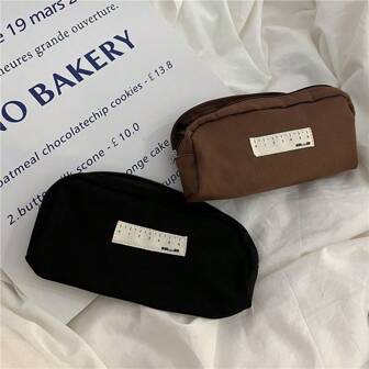 Japanese-Style Ins Three-Color Retro Ruler Pen Bag Solid Color Canvas Stationery Storage Bag Pencil Case