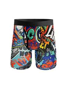 4pcs Men's Printed Long Athletic Boxers, Breathable Quick-Dry Fashionable Underwear For Home - Multicolor - View 2