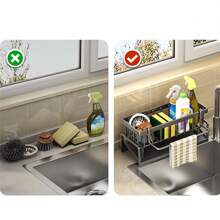 1pc Kitchen Sink And Bathroom Organizer Rack, Sponge Holder For Faucet, Soap, Brush, Towel, Scrubber Drain Storage, For Household Essentials,Kitchen,Summer Beach Party,Food,Camping,Organizer,Room Decor,Kitchen Items. - Multicolor - View 4