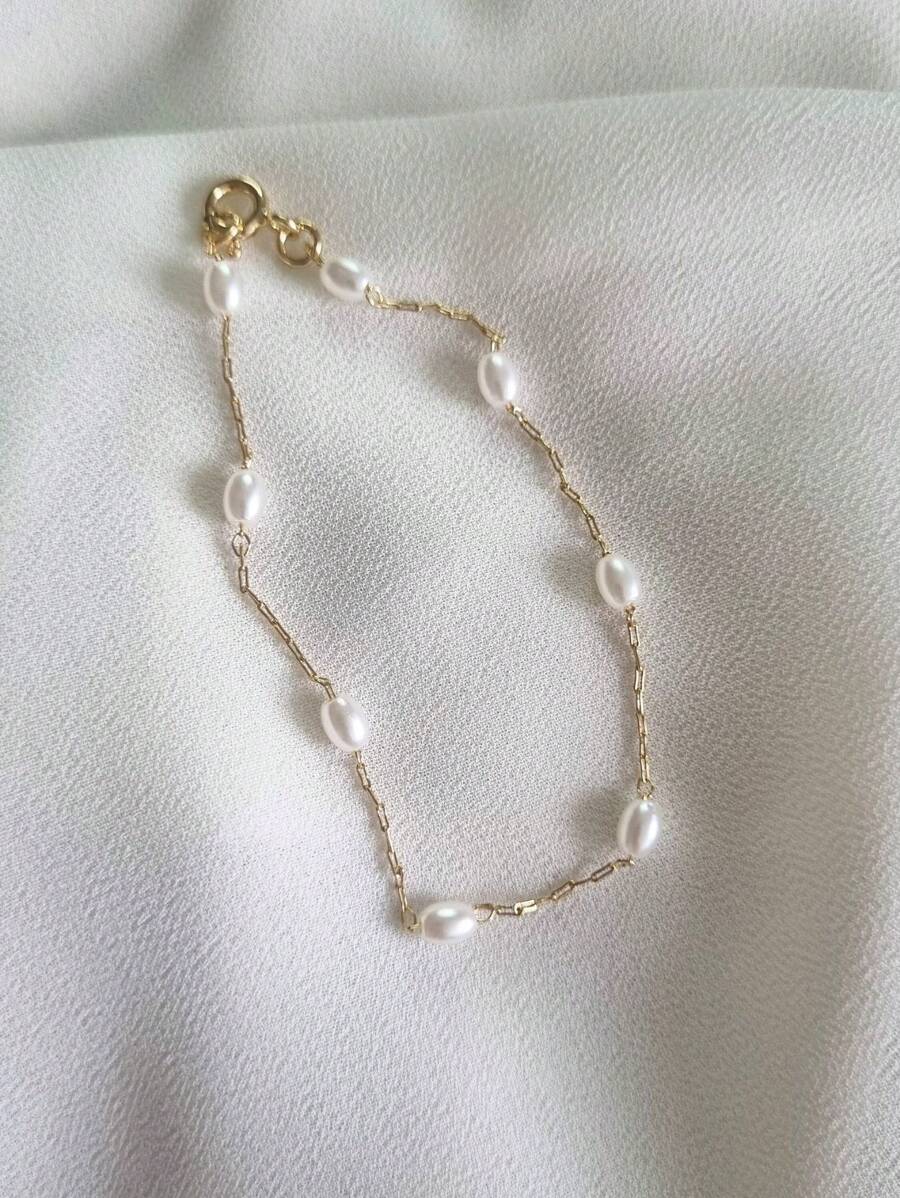 Pulseira Semijoia Infantil Pérolas Clássica - Dourado - Visão 1