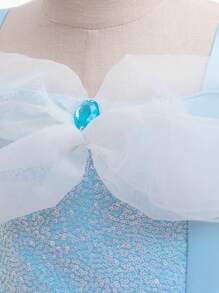 Vestido de princesa de tul azul con hombros descubiertos para niñas, adecuado para fiestas - Azul - Ver 6