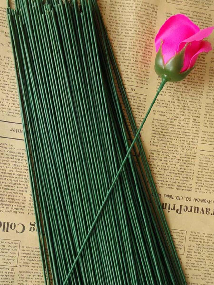 20pcs Artificial Flower Stem Green Flower Stem Sticks DIY Floral Material Handmade Wire Stem Accessories, Valentine Day, Gift Gifts Birthday Graduation - Green - View 1