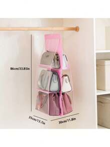 1pc 6/8 Grids Space Saving Bag Organizers, Multi Layer Hanging Handbag Purse Organizer For Wardrobe Closet, Bag Storage Holder - Pink - View 5