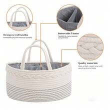 Luxury Little Diaper Caddy Organizer, Large Nursery Baby Basket, Changing Table Organizer For Baby Diaper Storage, Portable Car Organizer With Removable Divider, Baby Shower Gifts - White - View 7