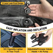 Inflatable Truck Bed Air Mattress For 6'-6.5' Full Size Mid-Size Short Truck Bed Pickup Camping Air Mattress Blow Up Pick Up Truck Tent Air Bed For Outdoor Travel Camping With Pump And Carry Bag - 黑色 - 查看 4