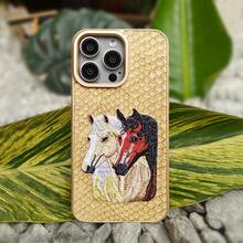 帶有動物圖案蛇圖案的3D刺繡馬手機殼,兼容iPhone 11 13 15 Pro Max的皮革手機套 - 彩色 - 查看 27