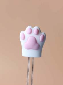 1pc Cute Cat Paw Straw Cover, Dust-Proof Cap Decorative Soft Rubber Straw Cover, Fun Cartoon Party Straw Cap - Multicolor - View 2