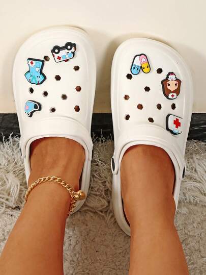 Versatile, Fashionable, Cute, Thick-Soled Beach Shoes With Built-In Decorative Buckle, Non-Slip, Lightweight, Valentine's Day Couples' Garden Clogs