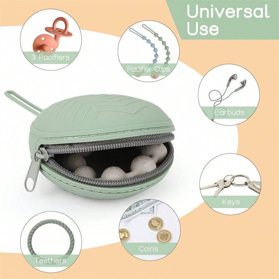 1 pieza Bolsa con cremallera portátil y grande para chupetes de niños y bebés, billetera de almacenamiento de monedas de silicona, fácil de llevar con gancho - Multicolor - Ver 1
