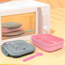 Adorable Square Lunch Box Set 2 Pieces Bento Box With Cup, Flip Top Lid Dividers Reusable Washable Water Cup Included Perfect Portable Meal Solution For Work Or School - Multicolor - View 5