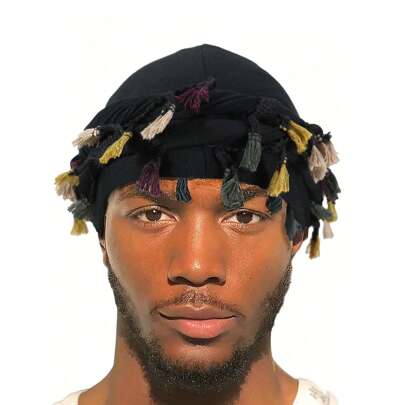 Unisex Retro Colorful Tassel Headband Twisted Turban Cap Twist Knotted Hair Scarf Hat Halloween