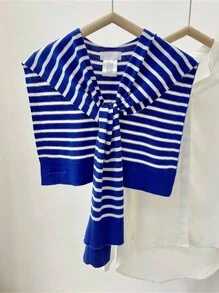 女士条纹针织混纺披肩，1 件装，兼具防晒和装饰功能，适合时尚经典场合，户外防晒、度假旅行必备。 - 彩色 - 查看 16