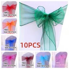 10pcs Organza Chair Sashes, Black Butterfly Chair Back Decorations, 18cm Wide X 275cm Long, For Wedding, Saudi National Day Party, Christmas Events And Celebrations, DIY Chair Decor