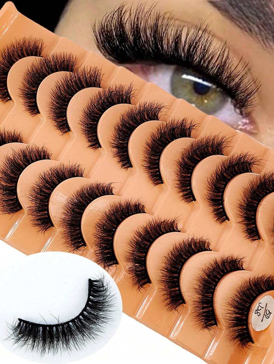HBZGTLAD 10 对柔软蓬松自然纤长 3D 水貂假睫毛化妆套装，加长短睫毛条睫毛、睫毛、睫毛、假睫毛 - 交叉款 - 查看 1
