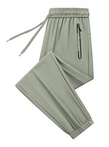 Quick-Dry Comfortable Ice Silk Pants For Boyfriend Style Men, Outdoor Running Exercise Trousers, 1pc, Zippered Pockets, High Elastic Waist With Drawstring, Suitable For Summer Gym Workouts, Training And Jogging - Green - View 8