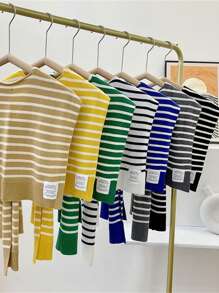 女士条纹针织混纺披肩，1 件装，兼具防晒和装饰功能，适合时尚经典场合，户外防晒、度假旅行必备。 - 彩色 - 查看 3