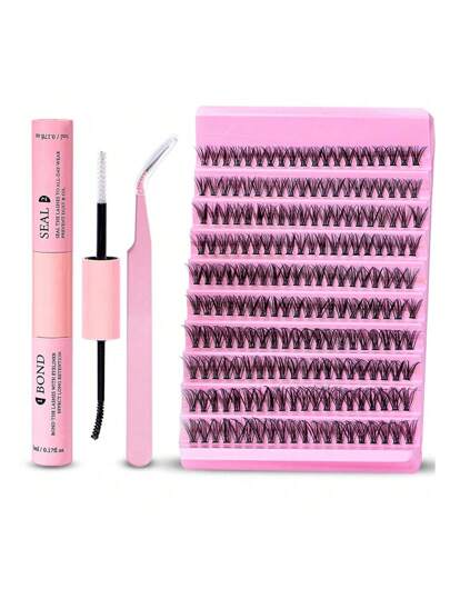 200 piezas de grupo de pestañas individuales, kit de extensión de pestañas rizadas en D de 8-16 mm con unión de pestañas y pegamento de sellado, herramientas de maquillaje de pestañas Kit de extensión de pestañas DIY para autoaplicación en casa,pestañas pestans extensiones de pestañas