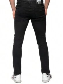 Pantalon Jeans Regular Fit Para Hombre de Mezclilla Strech Comodo Casual Formal e Informal Salidas de Noche y de Dia Moda - Negro - Ver 3