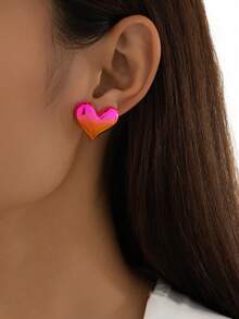 1 đôi bông tai hình trái tim sáng bóng kiểu Âu Mỹ màu ombre dành cho nữ, thích hợp cho kỳ nghỉ hè, hẹn hò, trình diễn và đeo hàng ngày - bông tai tình yêu - Xem 1