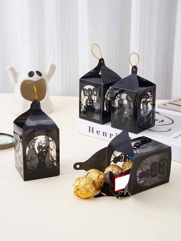 8pcs Candy Box PVC Pumpkin & Skull Shaped Portable Semi-Transparent Gift Box, 4 Mixed Designs Decor Favors Supplies Decor Decorations Home Bag