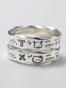 2Pcs/Set Couple Ring Cute Kitten Open Adjustable Ring Sweet Decoration Teen Couple Cute Jewelry