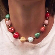 manbara Handmade Glass Bead Necklace, Women's Jewelry, Cute Colorful Ceramic Heart Necklace, Fashion Ceramic Beaded Accessory, Bohemian Style - Heart Pendant Necklace - View 5