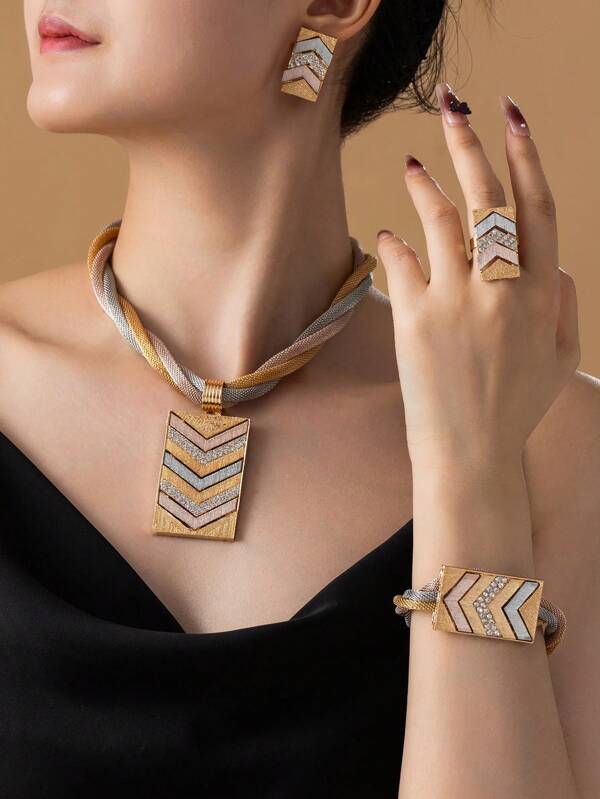 مجموعة مجوهرات نسائية أنيقة متعددة الألوان، مجموعة إكسسوارات عصرية تحتوي على 5 قطع