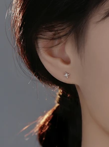 Star Zirconia Small Piercing Stud Earring 925 Sterling Silver Fine Jewelry Chic Zirconia Star Shape Earrings