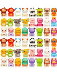 1/5/10/15/20 piezas Juguetes blanditos con estampado de animales para bolsas de fiesta, relleno de piñatas, regalos de cumpleaños, premios de cofre del tesoro (estilo aleatorio), juguetes para bolsas de regalos, juguetes de vaca, bolsa de juguetes