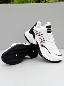 Pantofi de baschet pentru bărbați, pantofi sport confortabili, respirabili, antiderapanți, ușori, cu șireturi, potriviți pentru antrenament, alergare și mers pe jos - Negru - Vizualizare 3