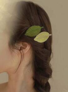 1 Stück grüne Blatt Stickerei Haarspange für Frauen, Vintage Mori Stil literarisch frisch Alligator Haarspange Klauen Clips Haarklammern