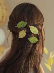 1 Stück grüne Blatt Stickerei Haarspange für Frauen, Vintage Mori Stil literarisch frisch Alligator Haarspange Klauen Clips Haarklammern