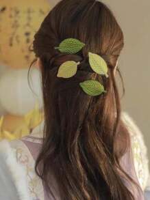 1 Stück grüne Blatt Stickerei Haarspange für Frauen, Vintage Mori Stil literarisch frisch Alligator Haarspange Klauen Clips Haarklammern