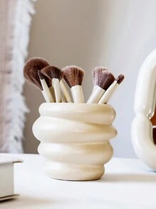 1 件蜂蜜罐形陶瓷刷子收纳管，Ins 风格浮雕不对称桌面装饰花瓶，适用于客厅、卧室和办公室收纳 - 一個米色 - 查看 12