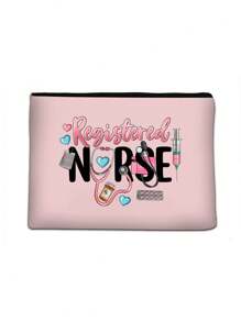 1pc Makeup Bag, Portable Toiletries Bag, Nurse Printed Women'S Portable Makeup Bag With Zipper Travel Bag Storage Box, Nurse Patterned Makeup Bag, Women'S Makeup Bag Travel Toilet Organizer, Back To School Doctor Teacher Gift, Love Flower Leopard Print Letter Pattern, Suitable For Daily Use, Appointments, Birthdays, Holidays, Back To School, Summer, Beach, Travel, Commuting, Students, Picnics, Camping, Daily Storage Makeup Bags Makeup Organizer Make Up Organizer Makeup Storage Makeup Pouch Make Up Pouch - Pink - View 8