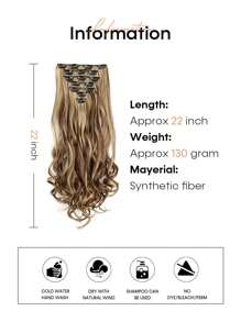 7入組/套長款波浪狀接髮高溫22英寸合成纖維假髮片夾片合成纖維接髮適合女士 - 彩色 - 查看 5