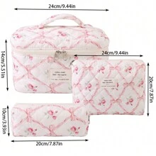 1/2/3pcs Bowknot Design Makeup Bags, Large Capacity Quilted Cosmetic Pouch, Sweet Student Style Handheld Toiletry Bag, Makeup Bag, Makeup Bags, Cosmetic Bag, Makeup Organiser, Travel, Makeup Pouch, Make Up Bags, Bags, Vanity Accessories, Small Makeup Bag, Makeup Pouch, Cosmetic Bag, Large Capacity, Large Makeup Bag, Christmas Gifts, Pouch, Travel, Gifts For Women, Women's Pouch, Clutch / Small Handbag, Makeup Organizer, Pouch, Brush Holder, Mini Pouch, Large Capacity Pouch,Gifts For Women,Christmas Gifts,Gift Ideas For Women - Pink - View 10
