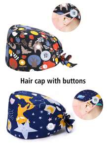 1 pieza Gorro de trabajo de médico de moda con estampado, gorro casual para sala de operaciones para enfermera, gorra quirúrgica a prueba de polvo con bordado y botón, Día de San Valentín - Multicolor - Ver 4