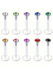 CIZME 10 st. akrylplast läpp-/öronstift, set med transparenta strass, 16G*6/8/10/12mm, unisex, minimalistiskt mode, mångsidigt vardagsbruk - Färg - Visa 8