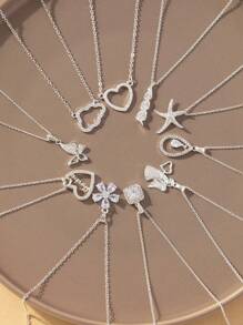 10 Chiếc Vòng Cổ Mạ Bạc Bộ Trang Sức Dành Cho Nữ Cao Cấp Và Không Dễ Phai Màu Sao Biển Tình Yêu Bông Tuyết Thiên Thần Đám Mây Hình Học Bướm vòng Cổ Quà Tặng Từ Bạn Bè Và Gia Đình - Bạc - Xem 7