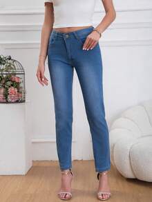 Vaqueros de pierna recta para mujer versión mamá vaqueros - Lavado ligero - Ver 4