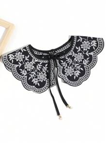1pc Women Fashion Palace-Style Retro Floral Embroidered Detachable Collar For Dating Party Outfits Accessories Women - Black and White - View 18