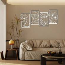 4 件套莲花金属墙饰，抽象花卉美学拼贴线条艺术，极简主义挂壁雕塑，家居客厅办公室装饰 - 黑色 - 查看 17