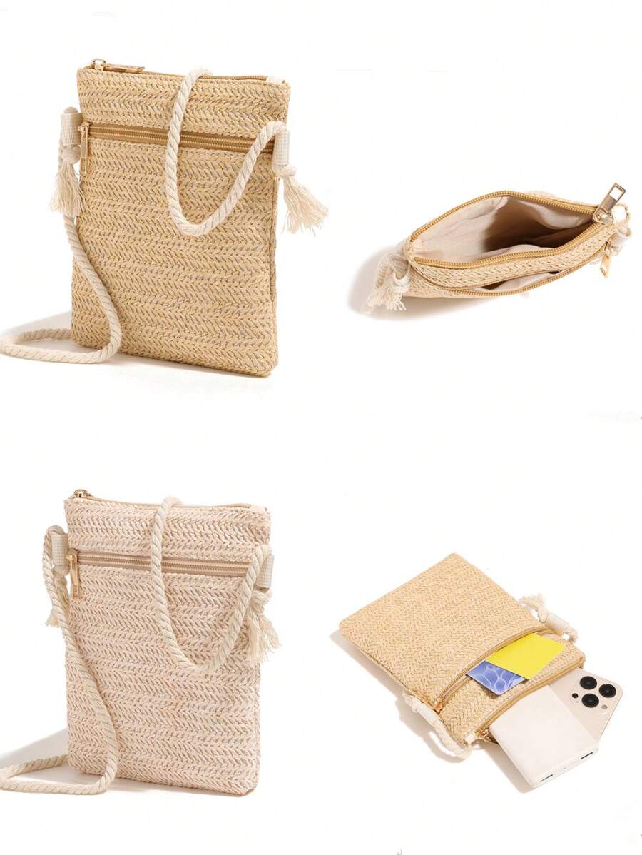 Women's Fashion Print Crossbody Bag - Chic Dual Zipper Shoulder Bag, Portable Travel Phone Pouch