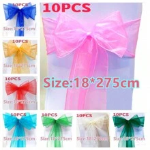 10pcs Organza Chair Sashes, Black Butterfly Chair Back Decorations, 18cm Wide X 275cm Long, For Wedding, Saudi National Day Party, Christmas Events And Celebrations, DIY Chair Decor