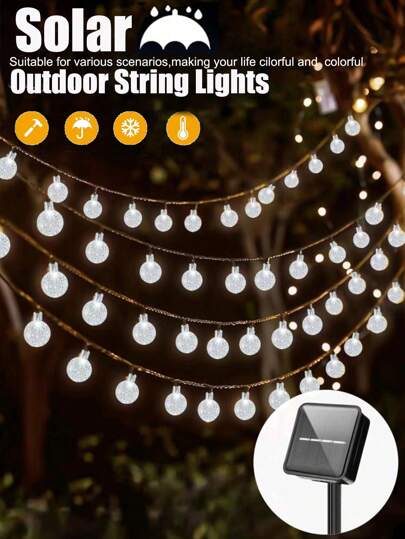 1 pieza 20/50/100 LED 5/7/12M 8 modos luces de hadas solares impermeables, luces blancas de cadena para fiesta festiva, decoración de jardín, decoración de otoño, decoración de casa, decoración al aire libre