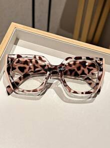 1 par de gafas con lentes transparentes con montura de estampado de leopardo en estilo cat-eye oversize Y2K para mujer, accesorios de gafas minimalistas transparentes de uso diario para mujeres - transparente - Ver 8